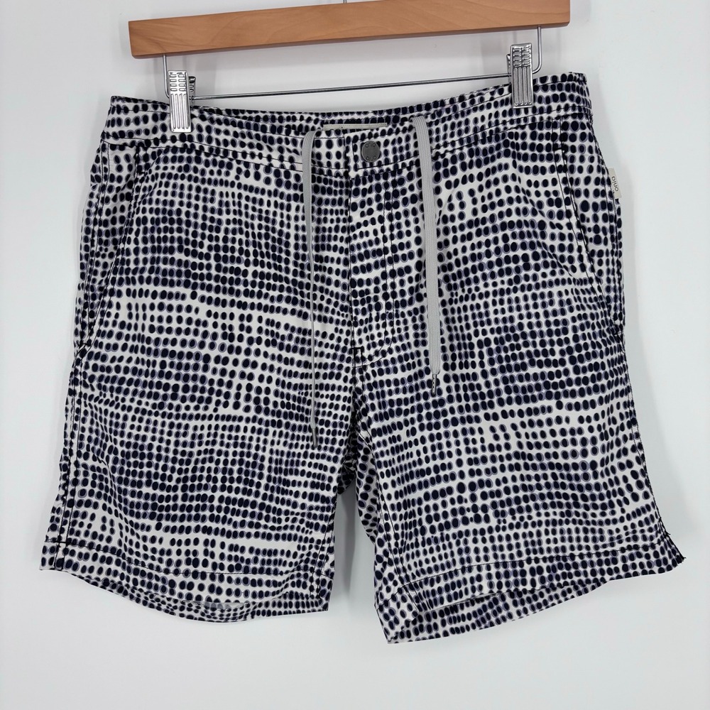 Onia Charles 7 Swim Trunks Men 32 Blue White Dotted Shorts Beachwear Resortwear